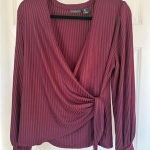 Tahari Ribbed Faux Long Sleeve Wrap Top